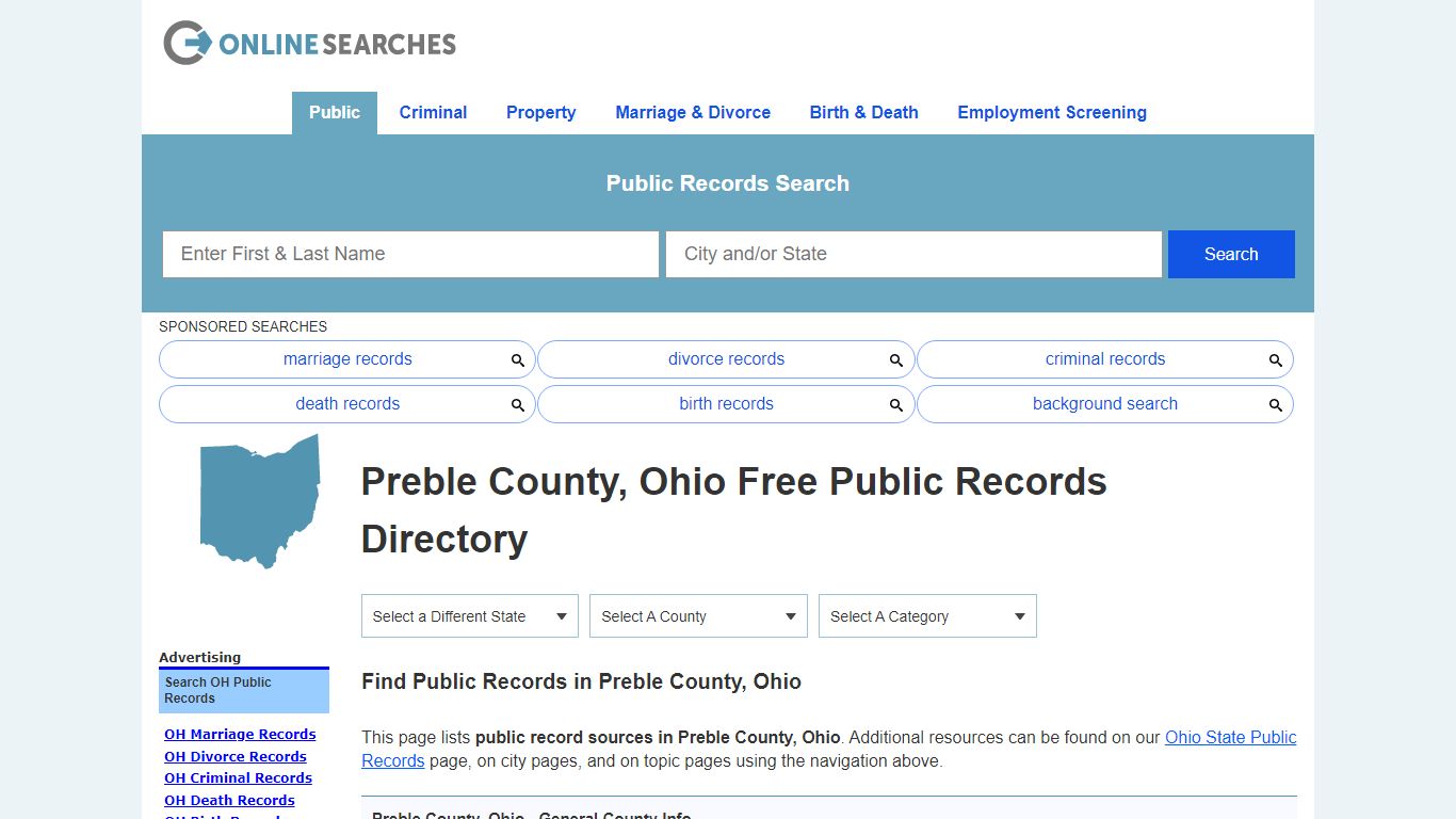 Preble County, Ohio Public Records Directory - OnlineSearches.com